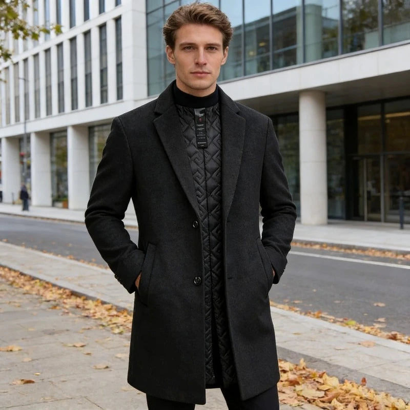 New 2026 Smooth Wool Coat for Men Mid-Length Warm Outerwear Autumn Winter
