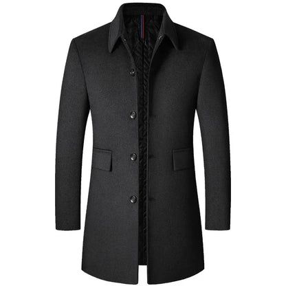 BROWON Brand Winter Coat Men 2026 Autumn Solid Turn-Down Collar Wool Long Jacket for Men New Business Casual Keep Warm Outerwear