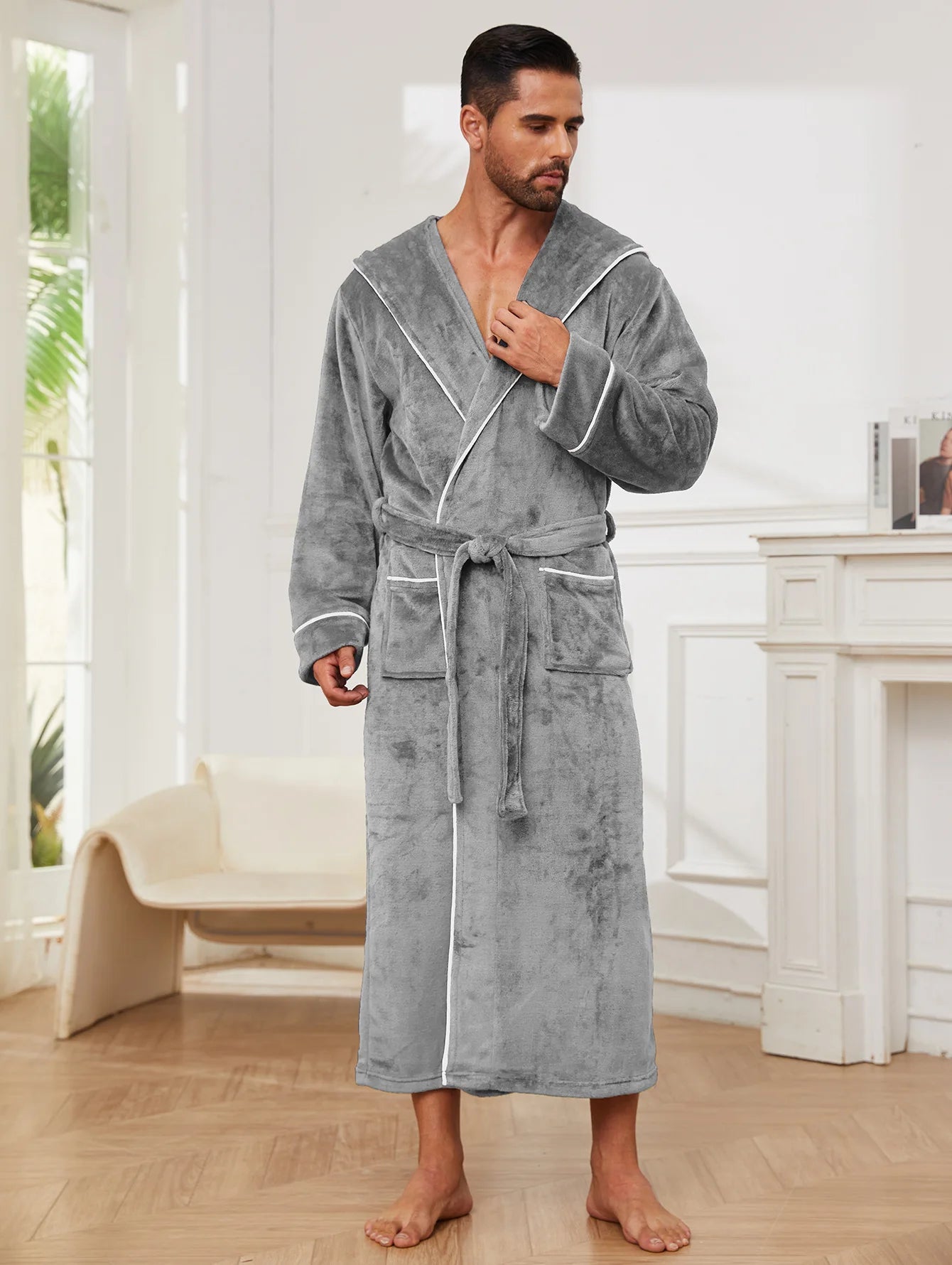 Winter New Arrival Men's Flannel Couple's Robes Men's Flannel Bathrobe Pyjamas Women's Coral Fleece Thickened Mid-Length Robe
