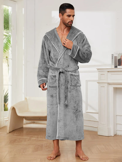 Winter New Arrival Men's Flannel Couple's Robes Men's Flannel Bathrobe Pyjamas Women's Coral Fleece Thickened Mid-Length Robe