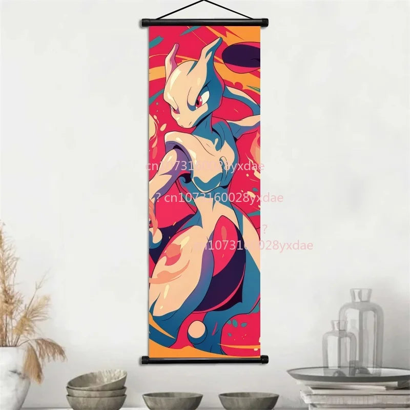 Anime Pokemon Scroll Painting Bulbasaur Charmander Squirtle Poster and Print Watercolor Wall Art Picture Home Decor Kids Gifts