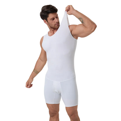 Men's Compression Full Body Bodysuit Tummy Thigh Control Slim Shapewear Open Crotch Easy Toilet Fitness Daily Base Undershirt