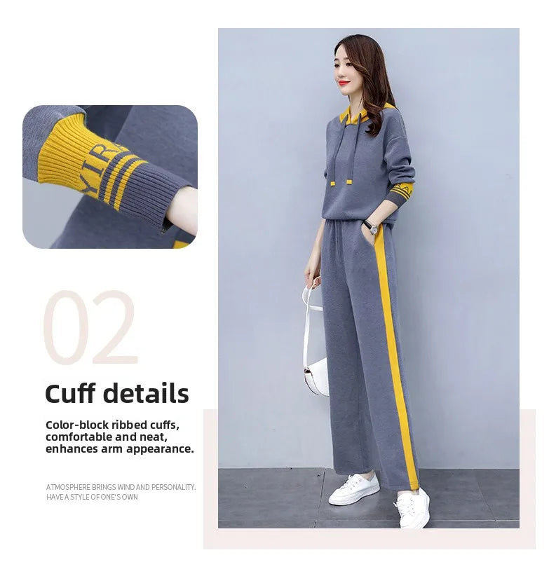 Fashionable Casual Sportswear Set Women's Hoodie And Wide Leg Pants Slimming Two Piece Suit Spring Autumn New Arrival
