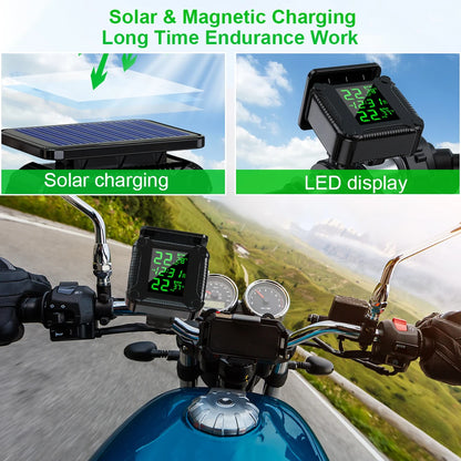 Powstation TPMS Wireless Motorcycle Tire Pressure Monitoring System Solar Charge Tyre Temperature Alarm System Colorful Display
