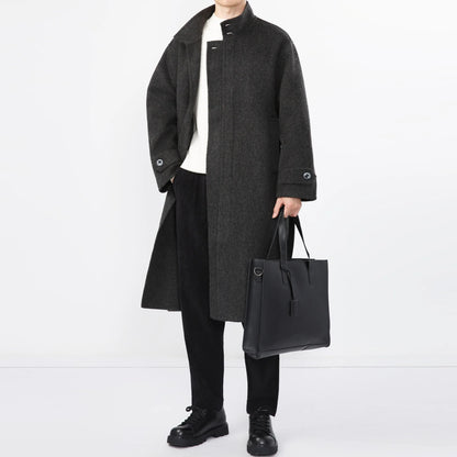 Men 100% Wool Light Autumn Winter Woolen Coat Long Collar Trench Coat