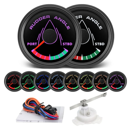 52MM Rudder Angle Indicator with 8 colors backlight Waterproof Rudder Position Gauge with Sensor 0-190ohm for Boat Yacht Marine