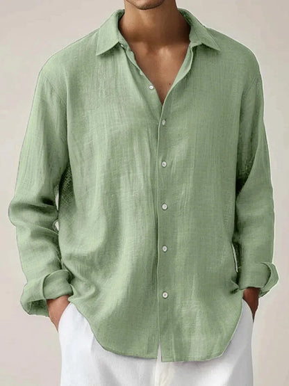 Men's Solid Color Long Sleeve Shirt Autumn Button Loose Fit Casual Breathable Top Men Fashion Basic Shirts