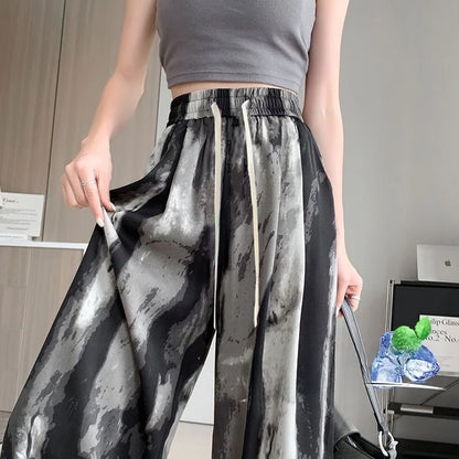 Summer 2026 Women's Ice Silk Wide Leg Pants Narrow Straight Casual Cool Pants Sunscreen Mosquito Proof High Waist Long Trousers