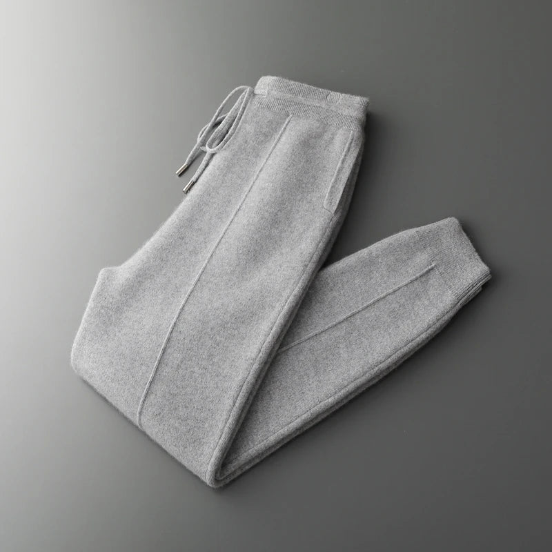 Men's Cashmere Pants Smart Casual Pencil Pants Autumn Winter Thick Soft Warm Trousers 100% Merino Wool Knit Pants Korean Style