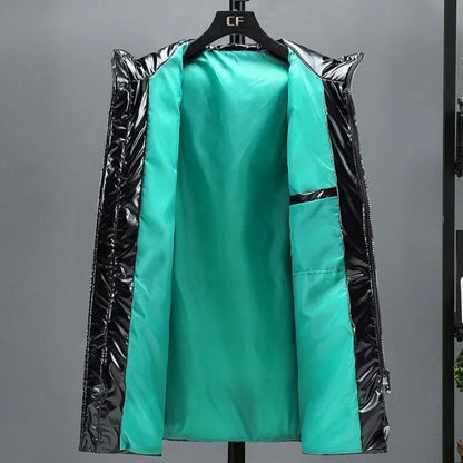 Water Resistant Down Cotton Jacket for Men 2025 New Winter Thickened Glossy Warm Korean Style Trendy Long Coat