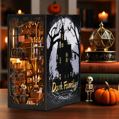 Book Nook Kit The Dark Family DIY Wooden Puzzle Gothic Style Halloween Bookshelf Dollhouse Model Bookend Building Home Dec