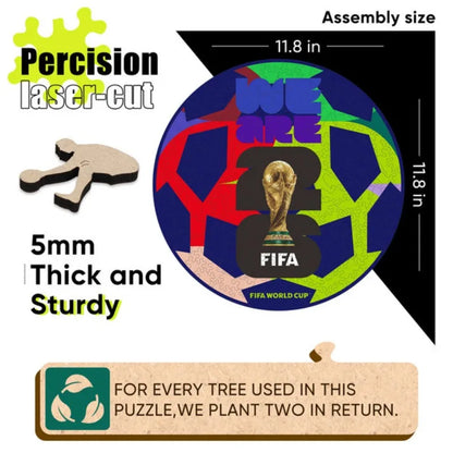 FIFA World Cup Ball Wooden Puzzle for Adults Soccer Theme Jigsaw Irregular Brain Teaser Game Home Decor Fans Ideal Souvenir Gift