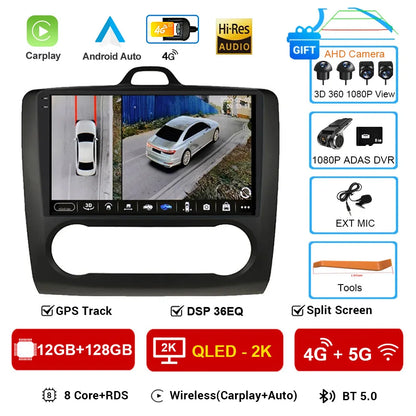 For ford focus 2 Mk2 2004-2008 2009 2010 2011 Android Auto GPS 2din autoradio GPS 2din DVR Android 16 Car Radio 4G+WIFI Carplay