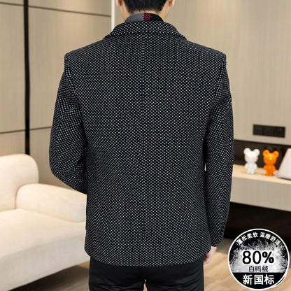 New Down Blazer Men's Business Gentleman Korean Wedding Fashion Trend Slimming Solid Color Casual High-end Down Woolen Blazer