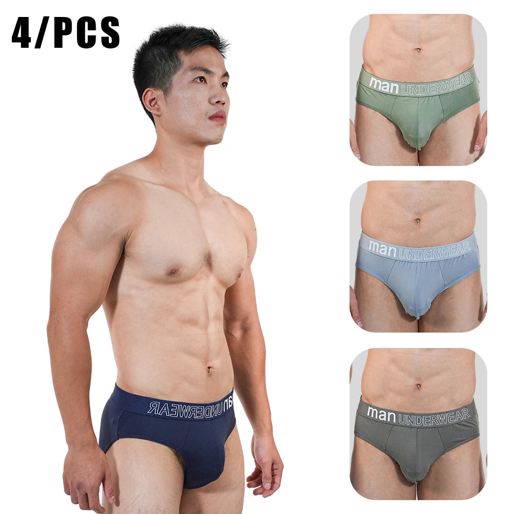 4pcs Mens Briefs Underpants Loose Plus Size Briefs Mid Waist Black Gray Sports Underwear Heavyweight Boys Breathable Panties 6XL