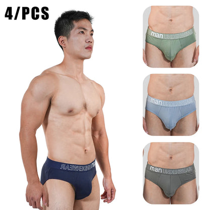 4pcs Mens Briefs Underpants Loose Plus Size Briefs Mid Waist Black Gray Sports Underwear Heavyweight Boys Breathable Panties 6XL
