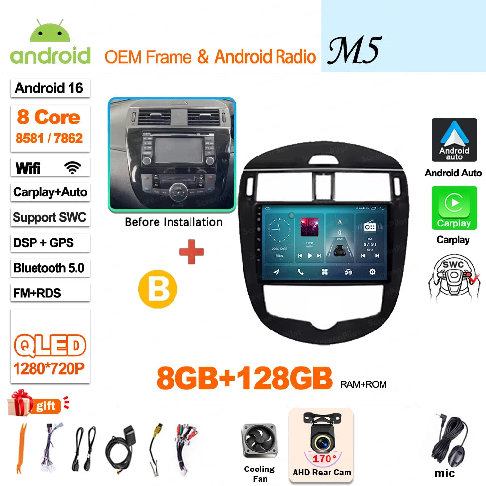 9 inch for Nissan Pulsar 6 NB17 2014 - 2018 Android 16 Wireless CarPlay Car Radio Video Multimedia Player GPS Navi DSP Stereo 4G