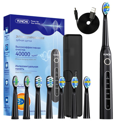 YUNCHI ultrasonic electric toothbrush with 5 operation modes and 40000 high-frequency vibrations.USB charging, waterproof