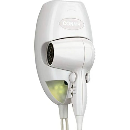 Wall Mount Hair Dryer for Bathroom, White ABS Plastic, White, 134W Mini Turbo with Nightlight and 1600W Power