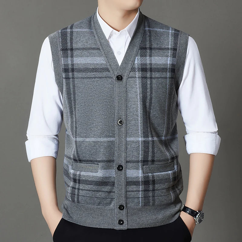 Winter 2025 with Fleece Warm Vest Vest, Vest Sweater, Men's One-piece Fleece Inner Layer Bottom Sweater, Knitted Sweater Top