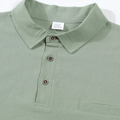 Men's Casual Soft Lightweight Linen Cotton Lapel Shirt Spring Autumn Loose Solid Color Fashion Decorative Flap Top