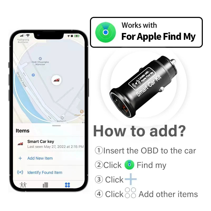 Car Charge GPS Locator Tracker 20W USB Phone Charger Fast Charging Type C QC3.0 With iPhone Find My Apple Official App