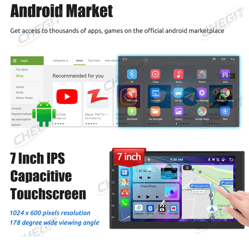 Universal 7"/9"/10“ 2DIN Android 13 4+64G Car Stereo Carplay Android Auto GPS Navigation Bluetooth FM RDS Radio WIFI Touchscreen