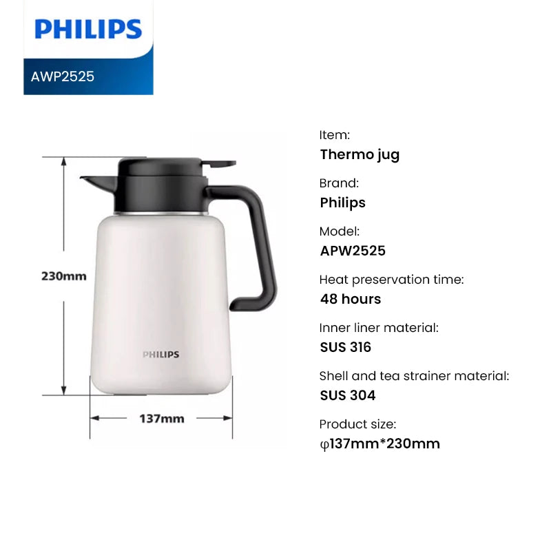 Philips 1.8L Thermal Kettle SUS316 Stainless Steel 48H Vacuum Insulated Water Flask Household Kitchen Hot Water Bottle AWP2525
