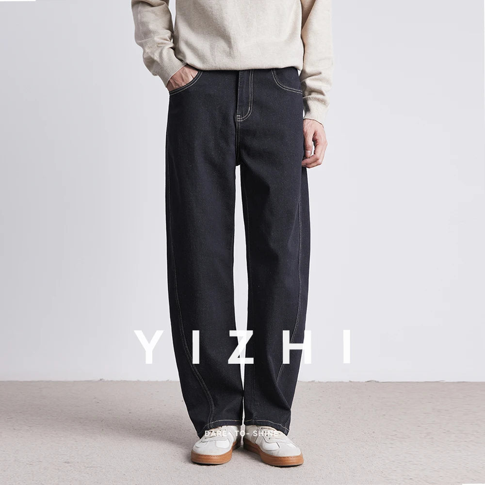 Fashion Retro Denim Jeans Men Spring Autumn New Straight Multi-Pocket Loose Casual Mid-Waist Trousers Men's Jeans