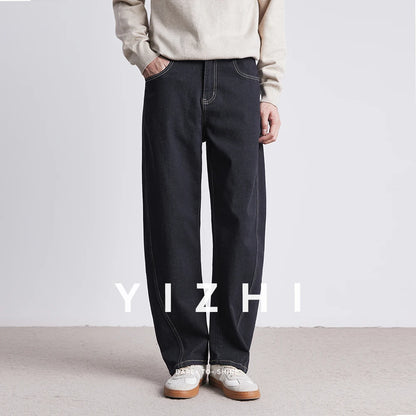 Fashion Retro Denim Jeans Men Spring Autumn New Straight Multi-Pocket Loose Casual Mid-Waist Trousers Men's Jeans
