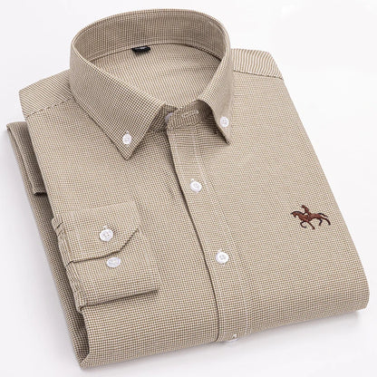 Quality 100% Cotton Oxford Shirt For Mens Long Sleeve Casual Business Regular-Fit Formal Dress Shirts Social Blouse Male Clothes