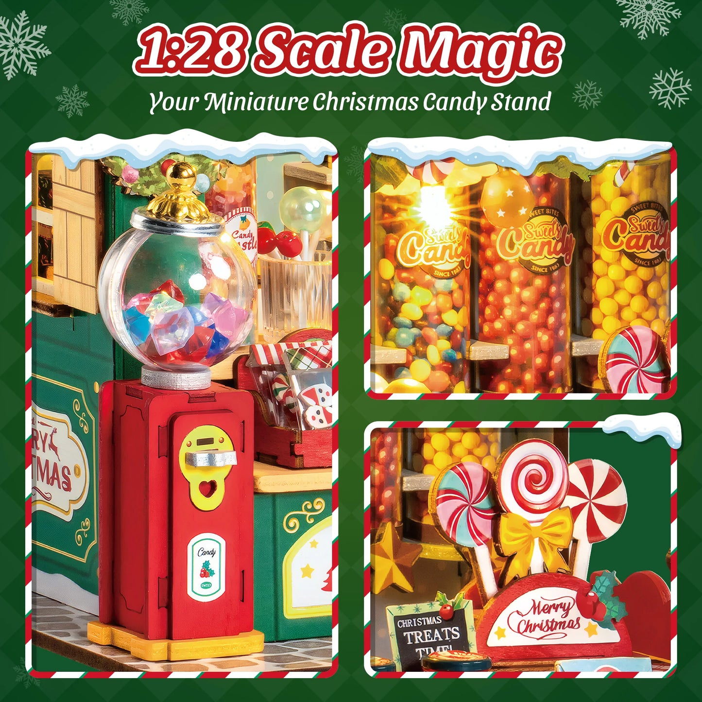 Rolife DIY Miniature House Kit Christmas Candy Stand Dollhouse Model Building Kit Wooden 3D Puzzle Toy Christmas Gift for Adults