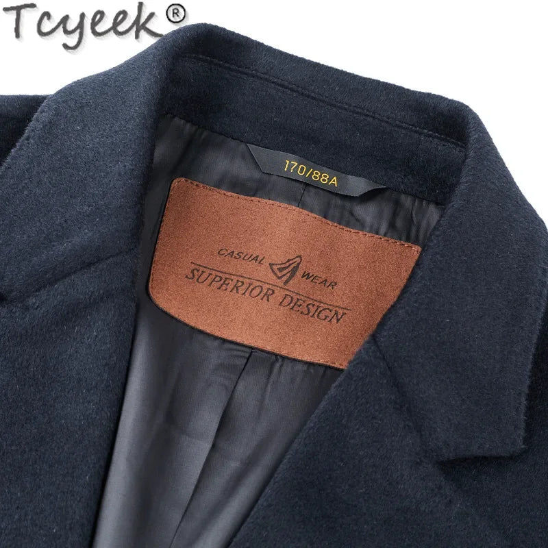 Tcyeek 10% Cashmere+ 90% Sheep Wool Jacket Men Clothes Autumn Winter Trench Coat Mid-length Woolen Coats Man New in Outerwear