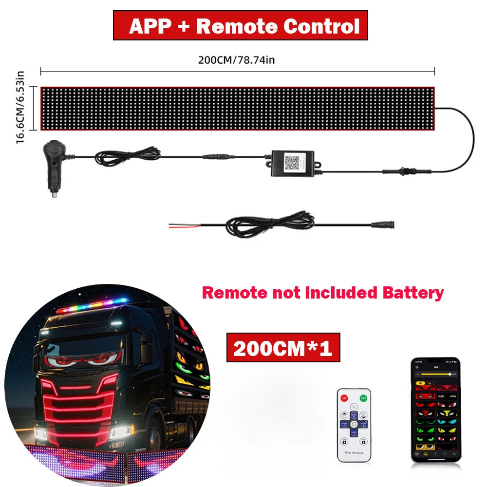 LED Devil Eyes Ambient Light Flexible Windshield Pixel Panel APP Control Custom Text Animation Music Sync For Car SUV Bus Truck