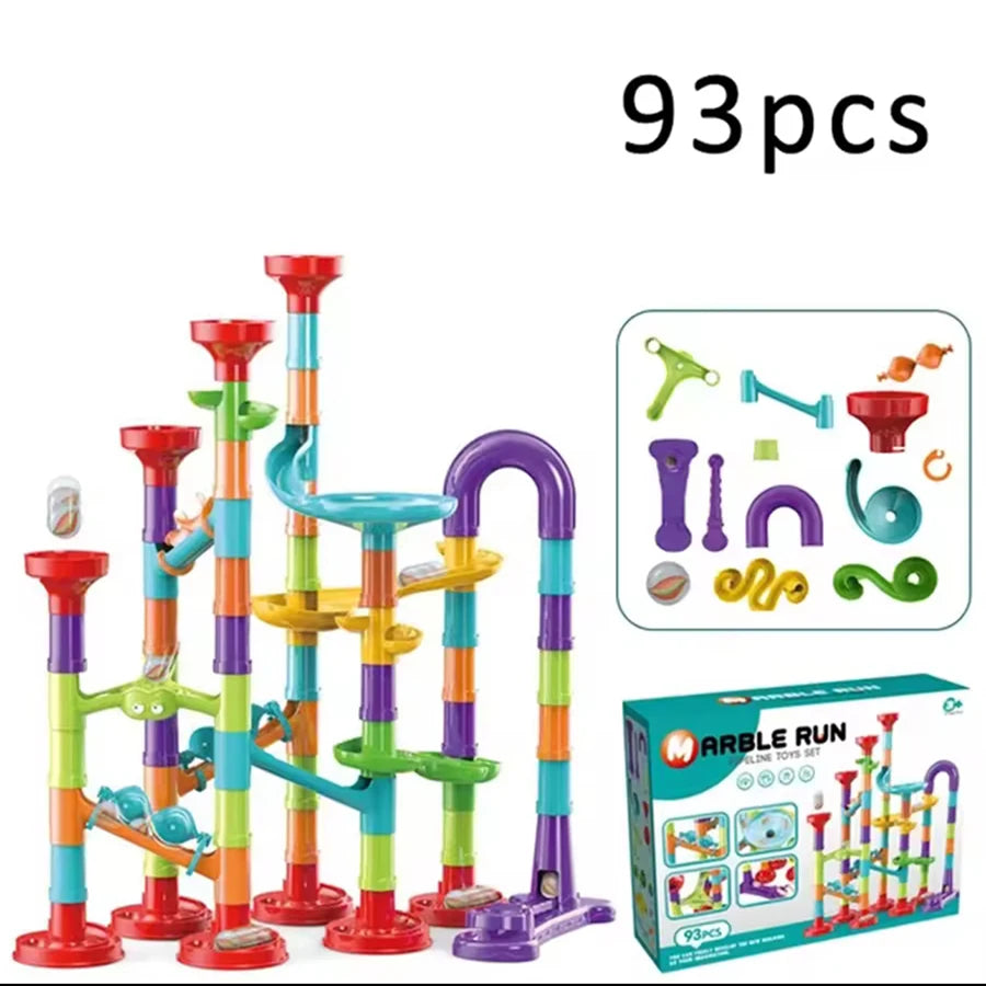 Construction Marble Run Race Track Building DIY Blocks Kids 3D Maze Ball Roll Toys Children Christmas Gift 45/93/113/142pcs Set