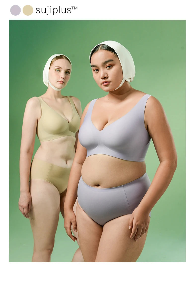 SUJIIN Plus Size Seamless Bra Sets for Women 2025 Push Up Wireless Minimizer Bras Lady Anti-sagging Bralettes for Large Breasts