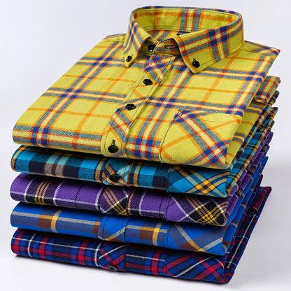 Plus Size 8XL 100% Cotton Sanding Long-Sleeve Shirts for Men Slim Fit Casual Plain Shirt Soft Palid Tops Designer Elegant Clothe