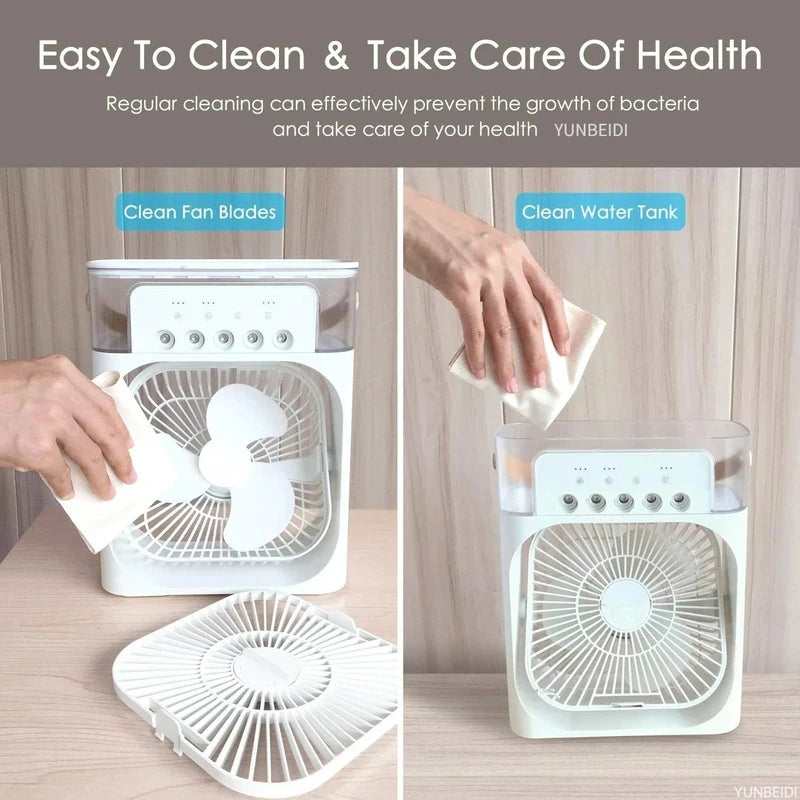 Three-in-one Fan Air Conditioner LED Light Portable Humidifier Air Conditioner Fan 3/4 Wind Speed Outdoor Travel Water Spray Fan
