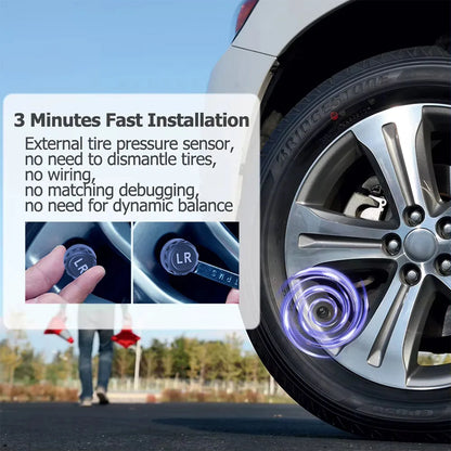 12V Cigar Lighter Adapter TPMS Car Tire Pressure Monitoring System With Digital Voltmeter USB Charger 3.0 Port 4pcs TPMS Sensors