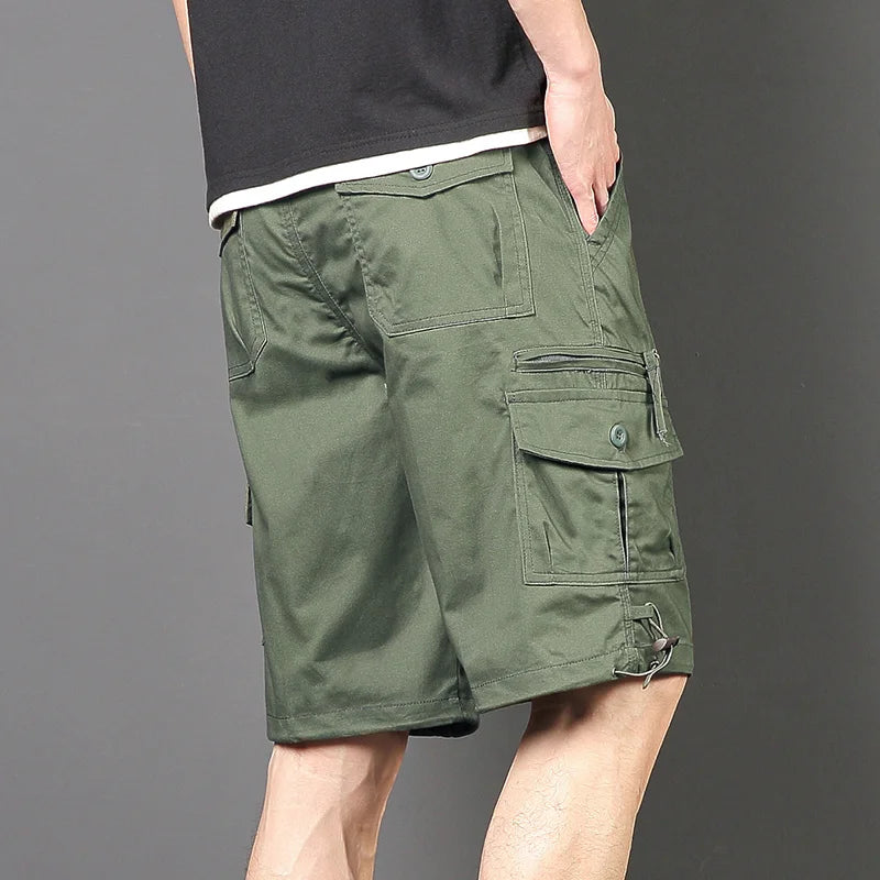 Men's Work Shorts Summer Lightweight with Drawstring Waist Multiple Pockets Loose Fit Casual 5-Inch High Street American Style