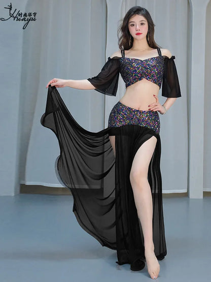 Sexy Sequin Belly Dance Costume 2025 Summer New Arrival High-End Practice Suit Performance Ethnic Dancewear Chinese Manufacturer