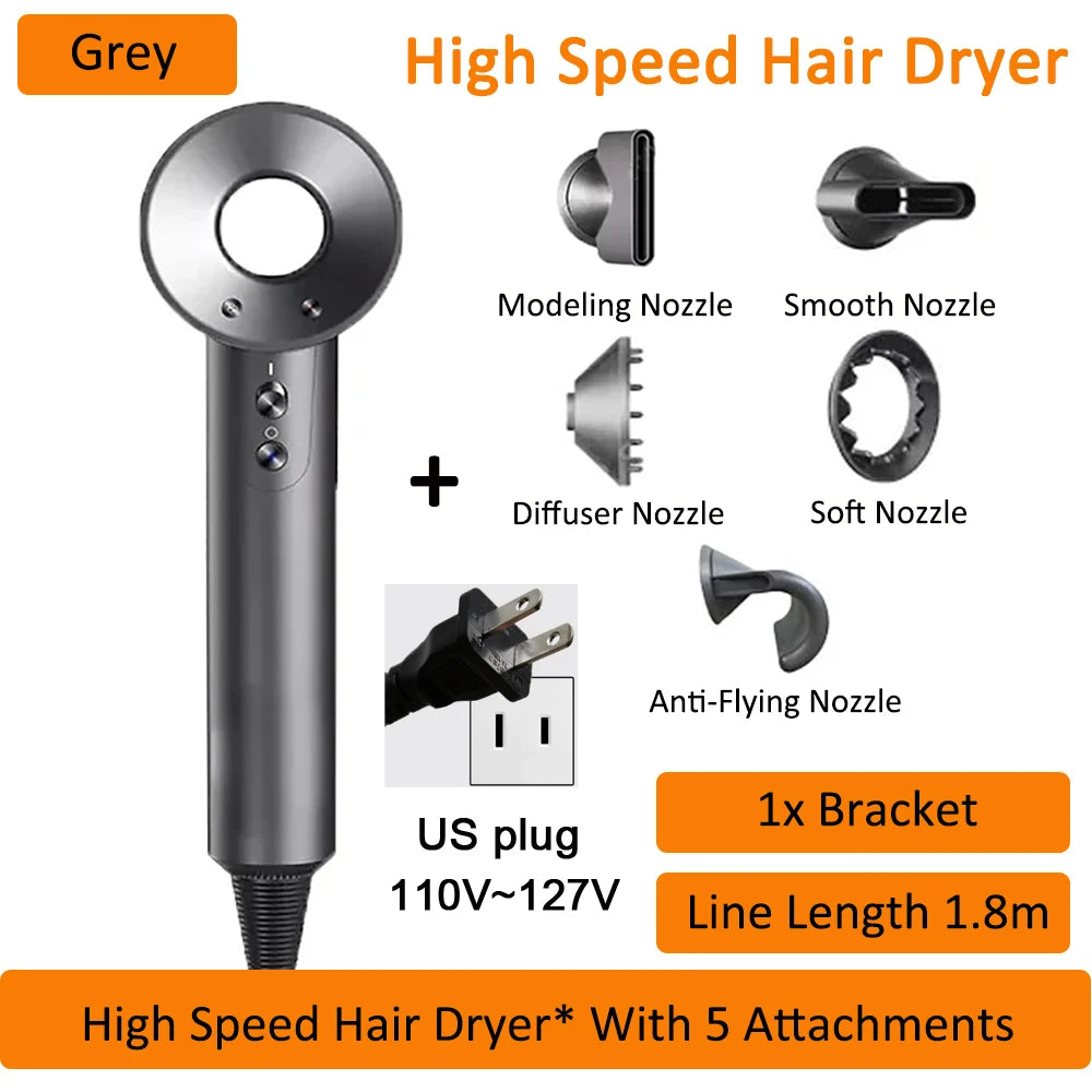 7 in 1 Hair Dryer Professional with Cold Hot Air Functionality Negative lon Blow Quick Dry Leafless Salon Home Hairdryer