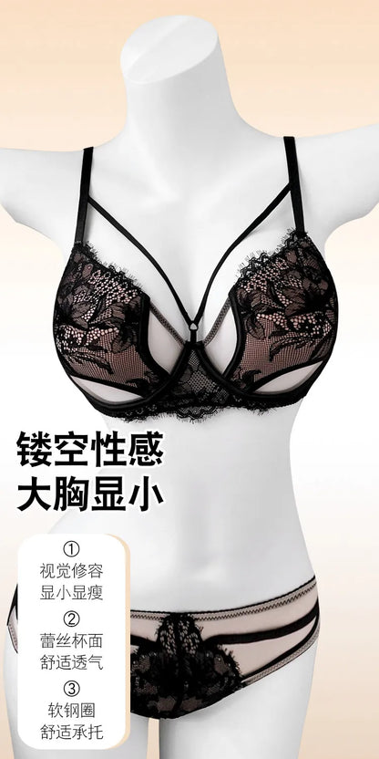 Hot Sale French Lace Bra Soft Underwire High Support Push Up Anti Sagging Sexy Nude Back Stylish Bra Size S-XL 32-38 Hot Search