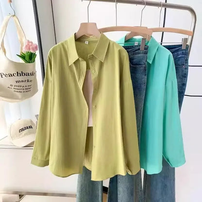 Dopamine Hong Kong Style Retro Korean Collar Long Sleeve Shirt Fashionable Versatile Lazy Slimming Commute Top Women's Shirt