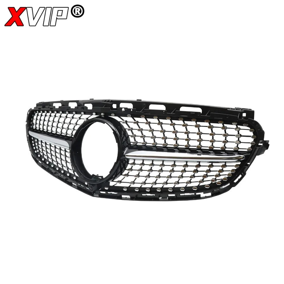 XVIP Chrome Black Diamonds Style Upper Grille Grill For Mercedes Benz E-Class W212 4 Door 2014-16 E200 E250 E300 E350 E400 E500