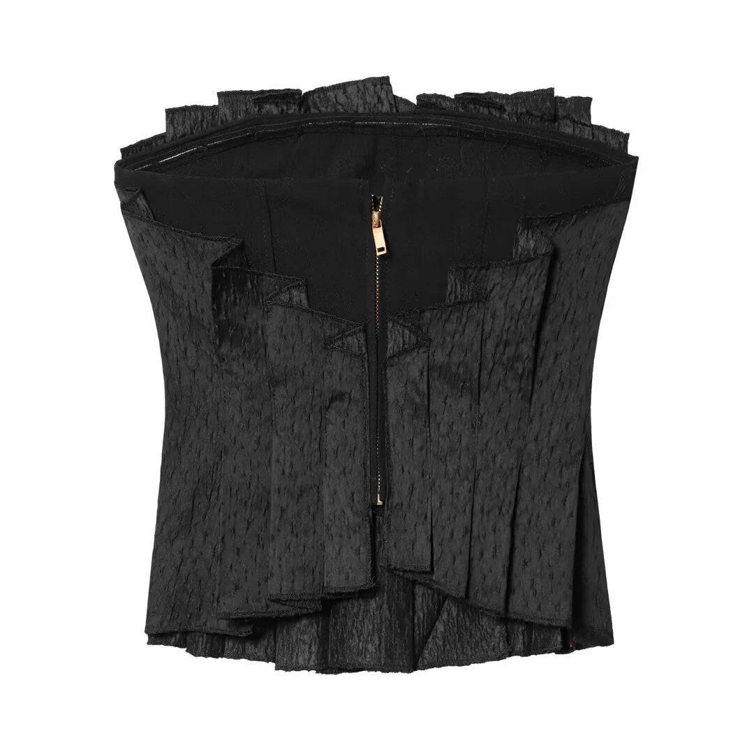 Sexy black zipper strapless vest with versatile design sleeveless top spicy girl cool black minimalist style one shoulder