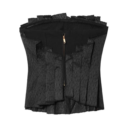 Sexy black zipper strapless vest with versatile design sleeveless top spicy girl cool black minimalist style one shoulder