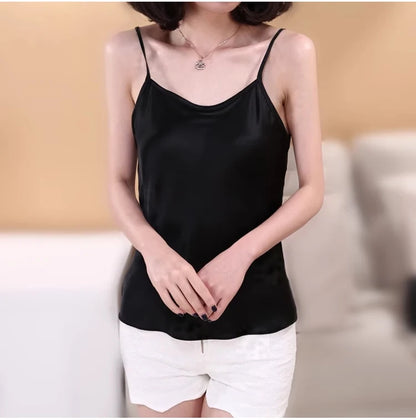 Women's 100% Mulberry Silk 16 momme Spaghetti Strap Camisole Tank Top Vest Sleepwear M-4XL YM002