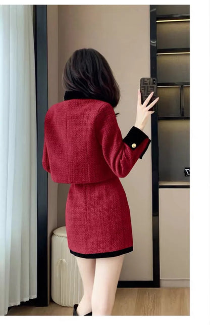 High-End  Style Women's Outerwear Set Autumn Winter New Design High Waist  Skirt Two-Piece Suit Fashionable And Warm