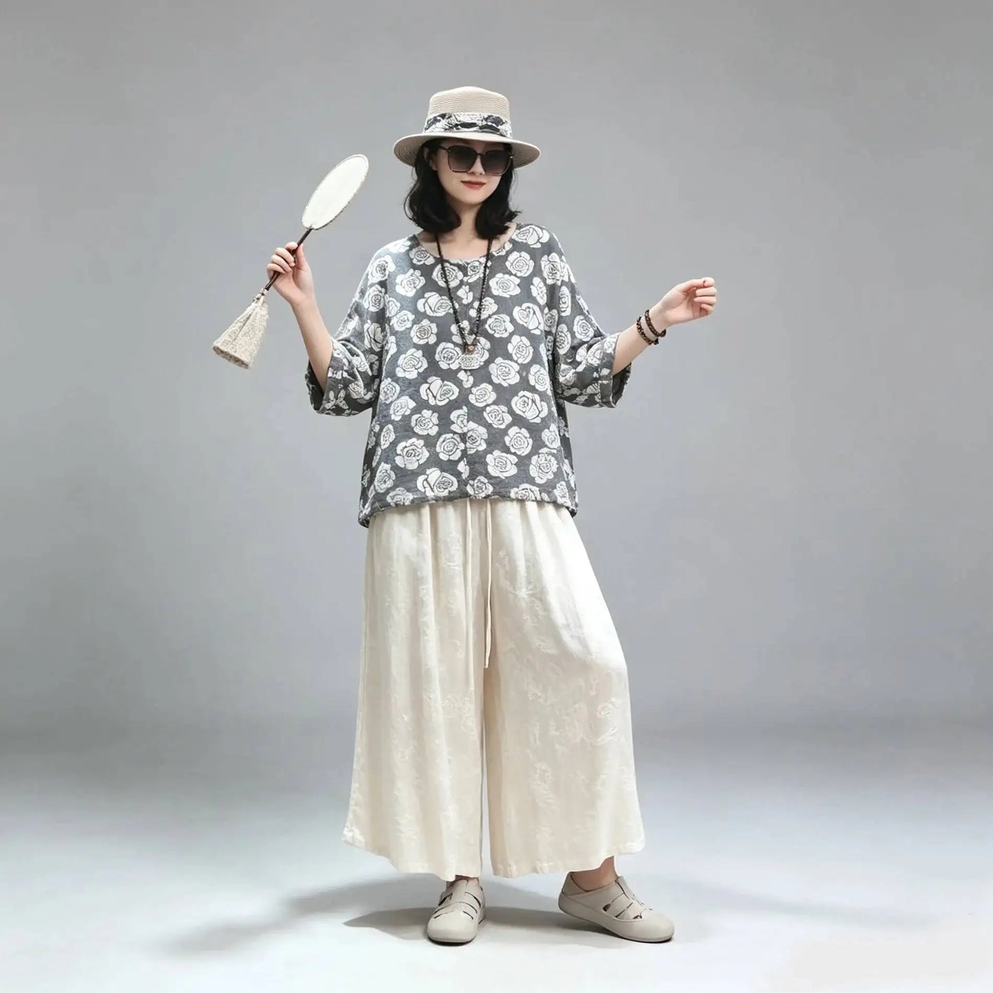 Floral Loose Top Women Summer Casual Short Sleeve T-shirt LX5849